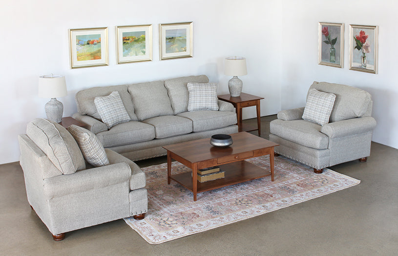 Traditional 3-seat 90" Beige Sofa