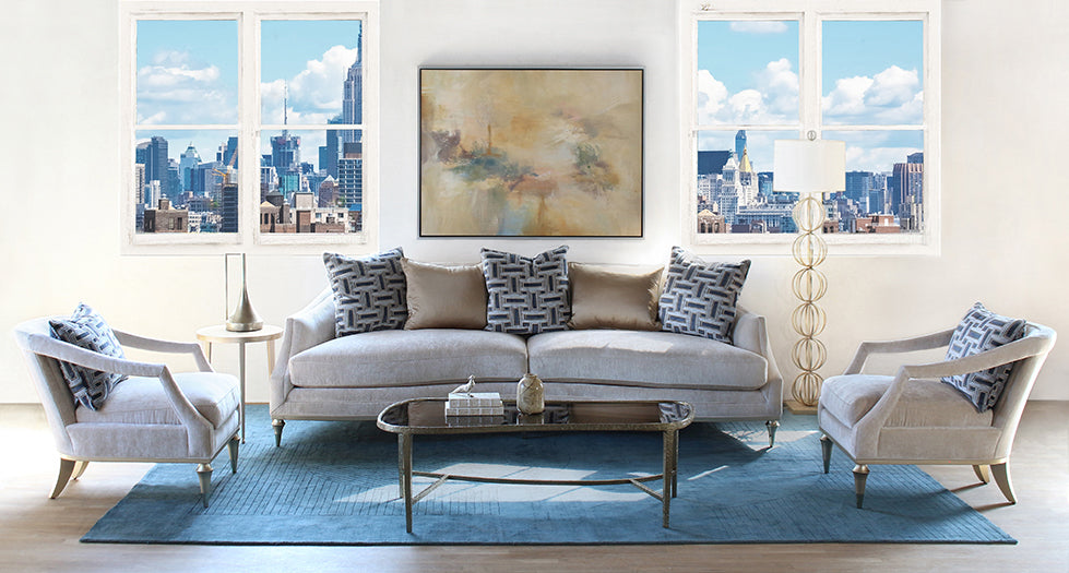 Gold Contoured Coffee Table With Tinted Glass Top