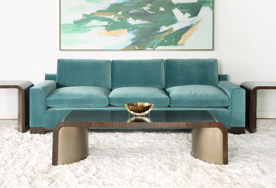 Turquoise Velvet Sofa w/ Black Ash Feet