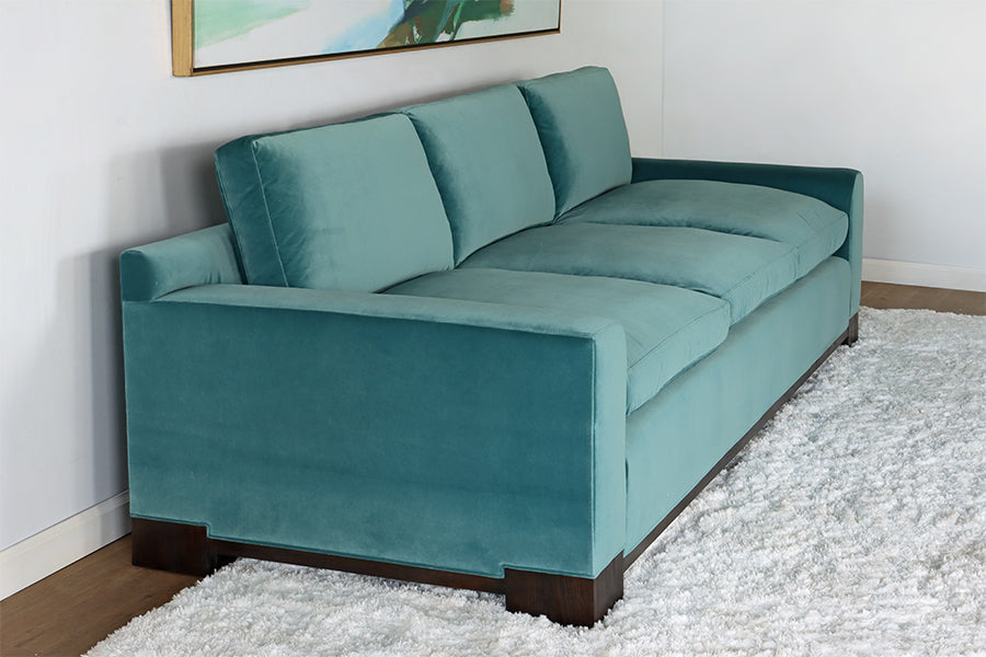 Turquoise Velvet Sofa w/ Black Ash Feet