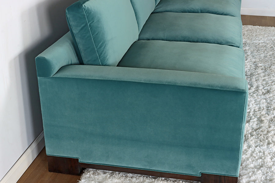 Turquoise Velvet Sofa w/ Black Ash Feet