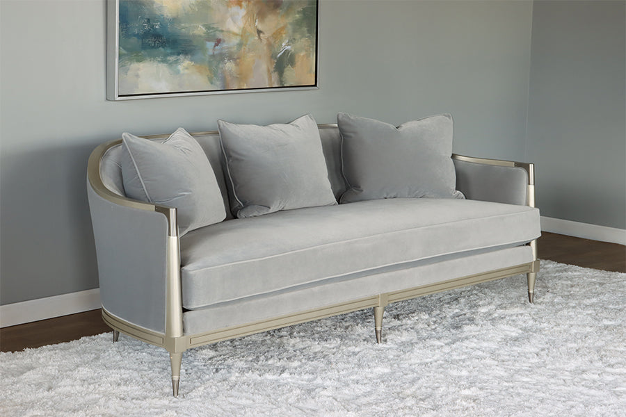 Grey Curved Back Sofa w/ Soft Silver Frame