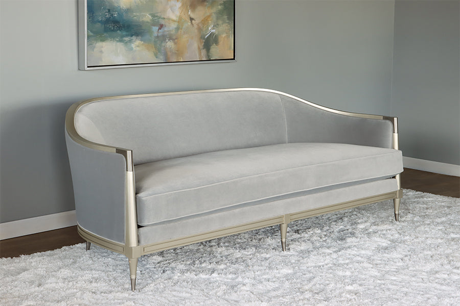 Grey Curved Back Sofa w/ Soft Silver Frame