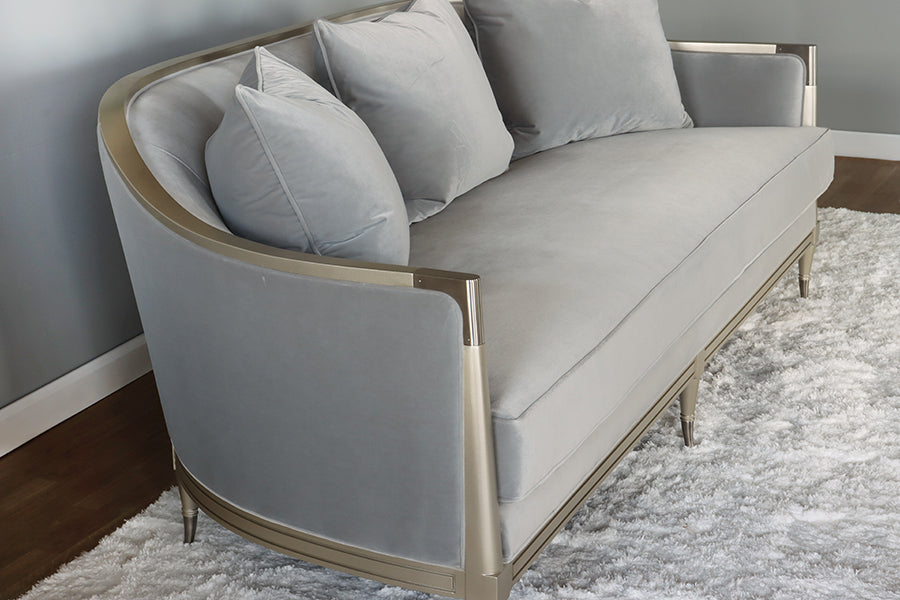 Grey Curved Back Sofa w/ Soft Silver Frame