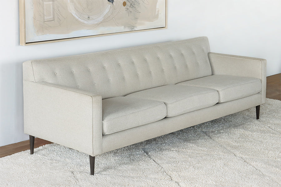Modern Tufted 3-Seat Sofa In Ivory Linen