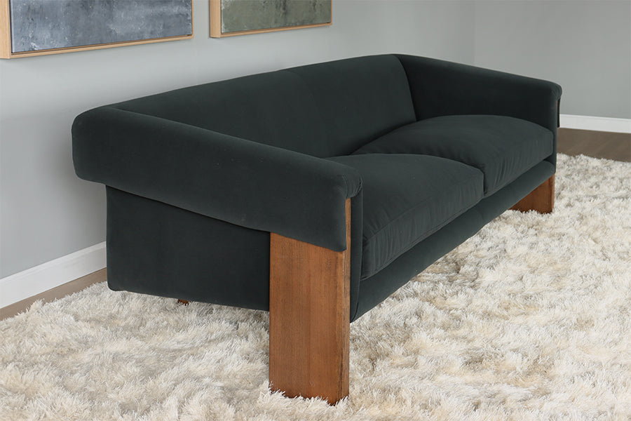 Smoke Velvet Sofa with Plank Legs
