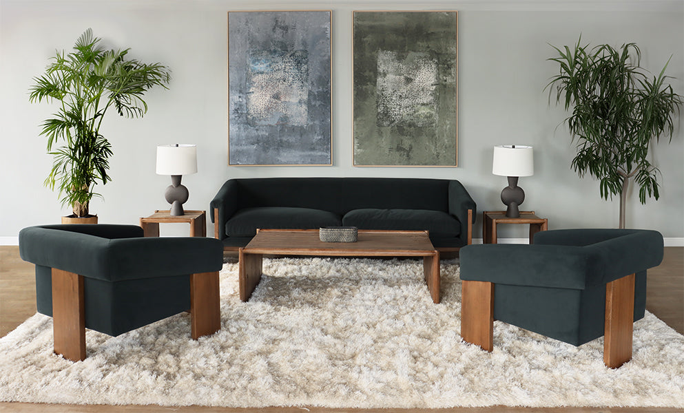 Smoke Velvet Sofa with Plank Legs