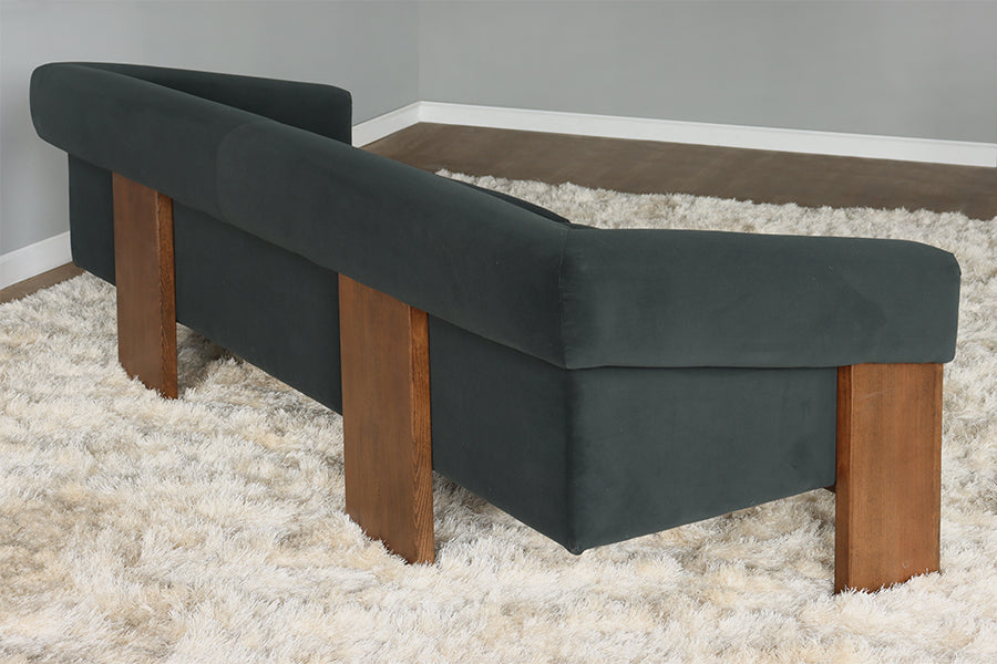 Smoke Velvet Sofa with Plank Legs