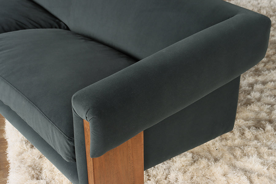 Smoke Velvet Sofa with Plank Legs