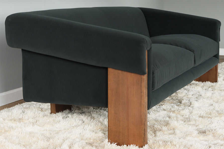 Smoke Velvet Sofa with Plank Legs