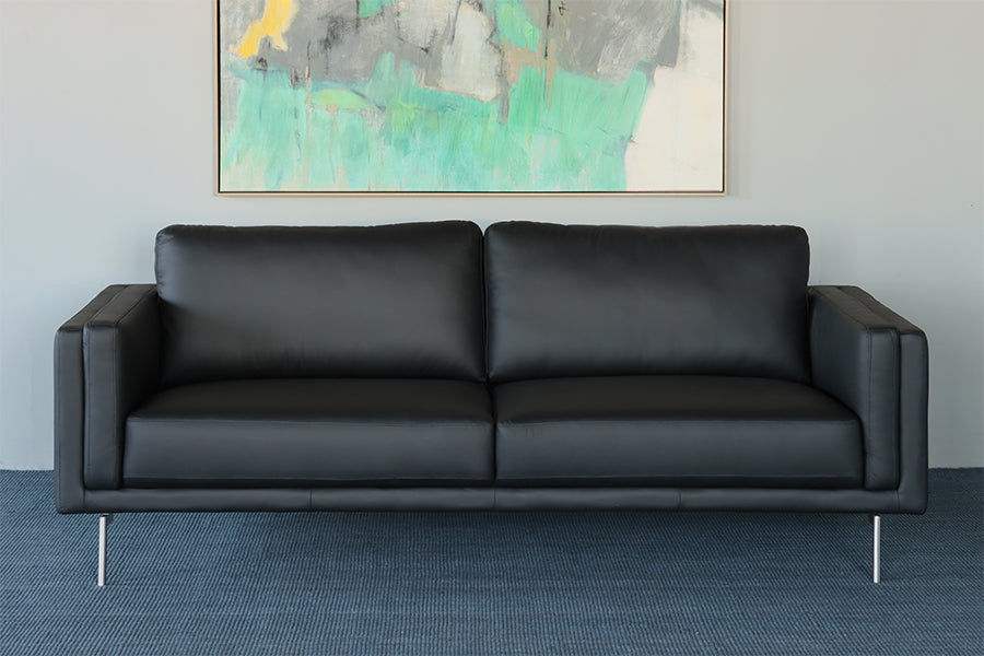 Black Leather International Style Sofa