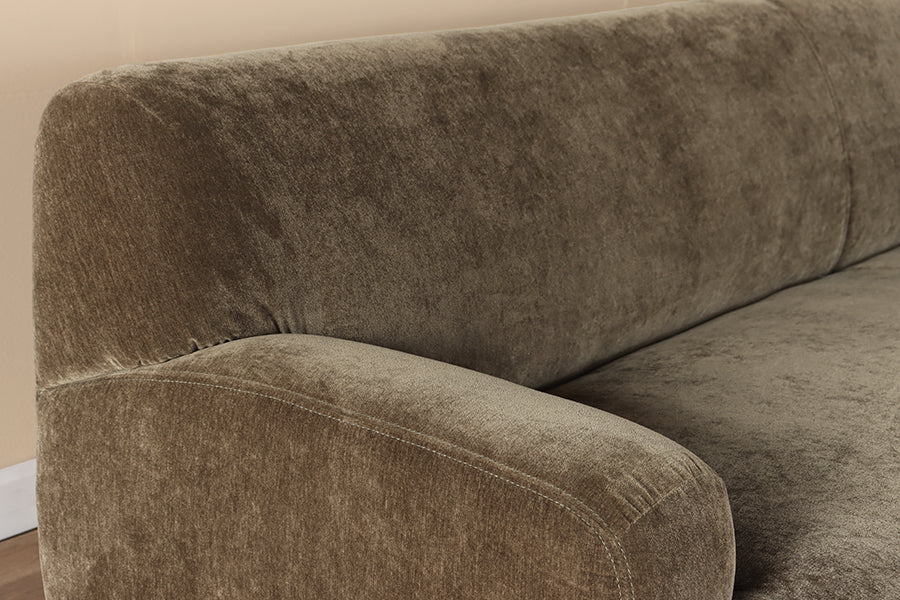 Olive Chenille Tight Back Sofa with Brass Casters