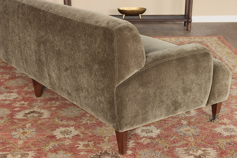 Olive Chenille Tight Back Sofa with Brass Casters