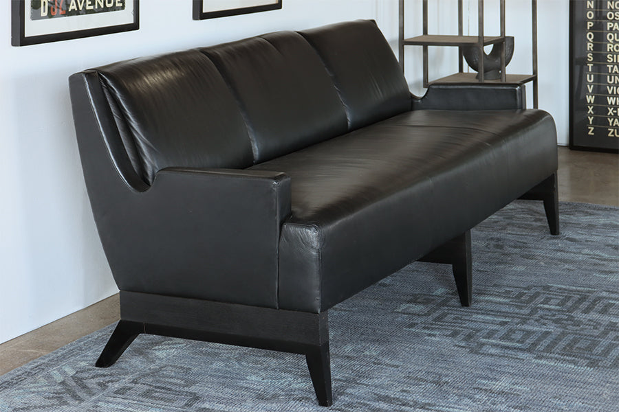 Vintage Tight Back Black Leather Sofa