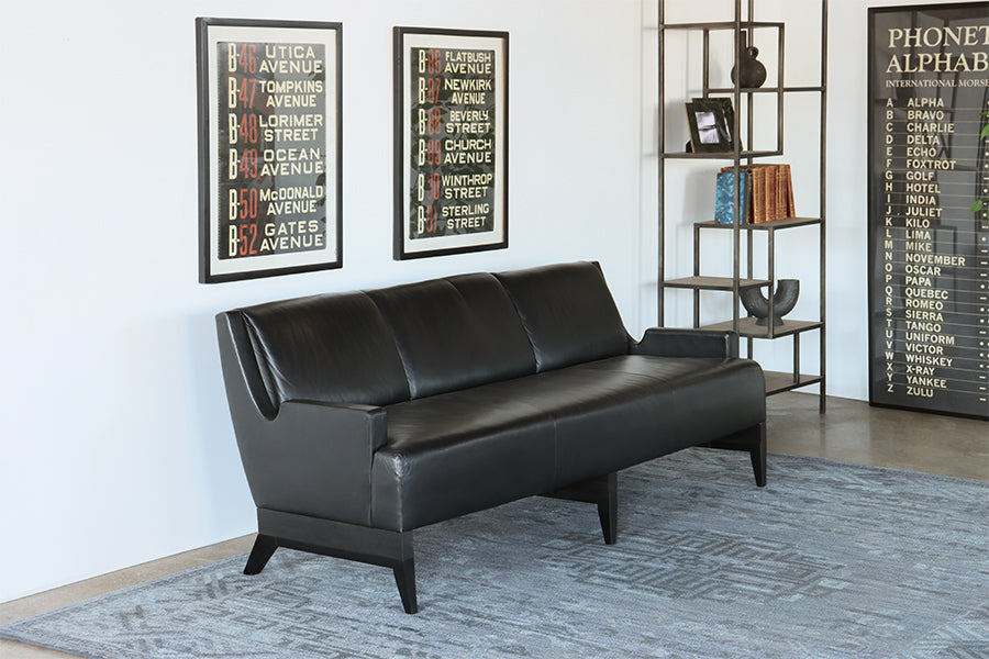 Vintage Tight Back Black Leather Sofa