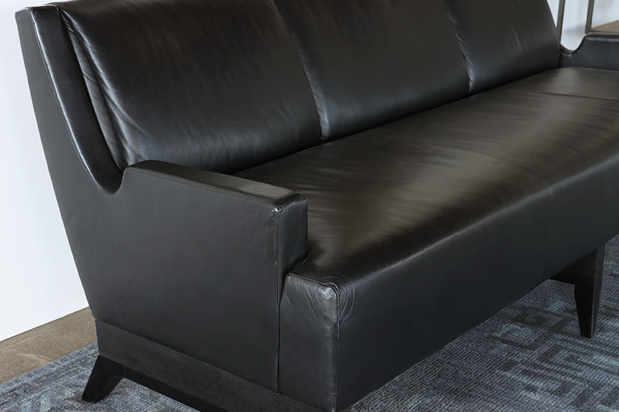 Vintage Tight Back Black Leather Sofa