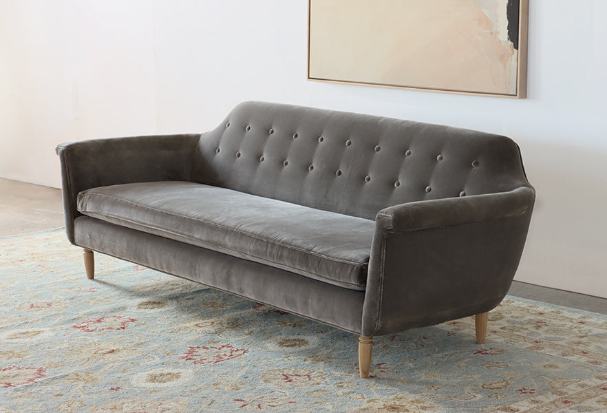 Sage Grey Velvet Sofa with Tufted Tight Back
