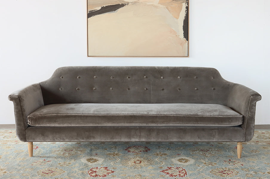 Sage Grey Velvet Sofa with Tufted Tight Back
