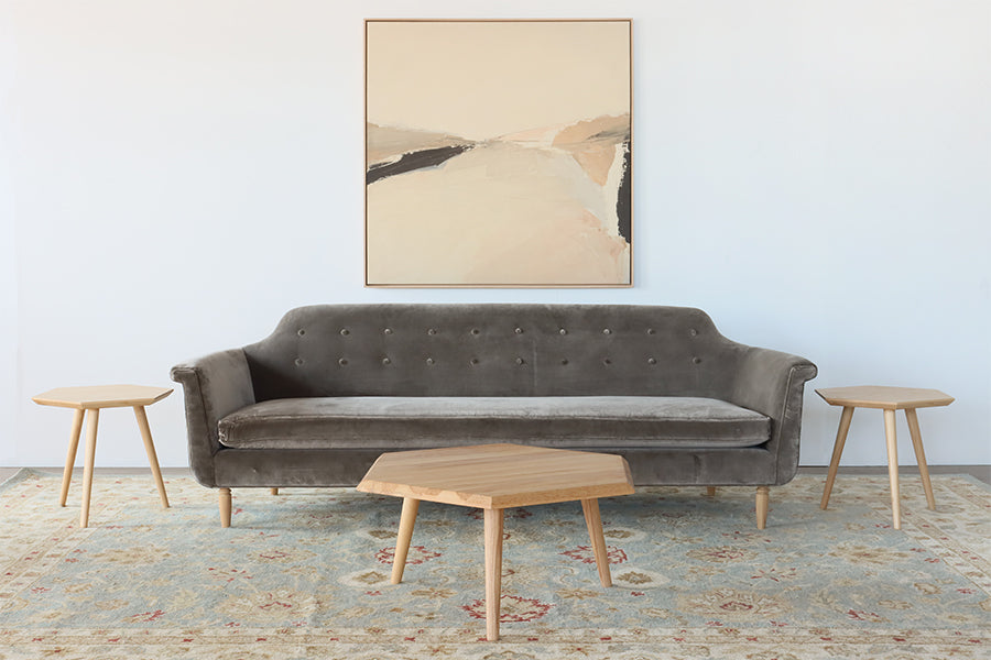 Sage Grey Velvet Sofa with Tufted Tight Back