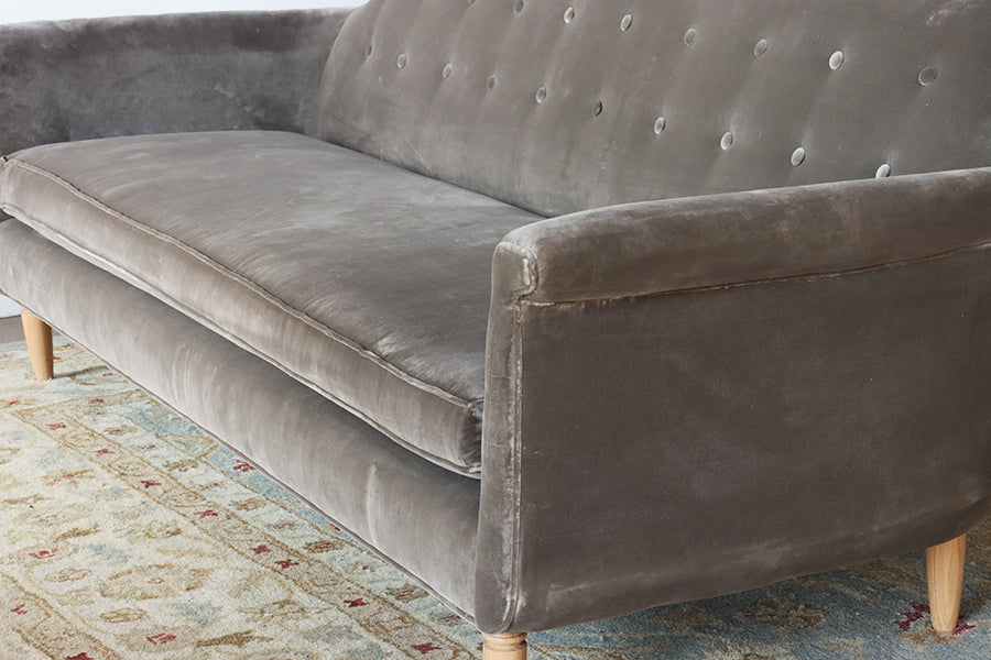 Sage Grey Velvet Sofa with Tufted Tight Back