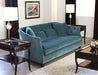 SF38 Curved Peacock Velvet Sofa with Tufted Back and Toss Pillows