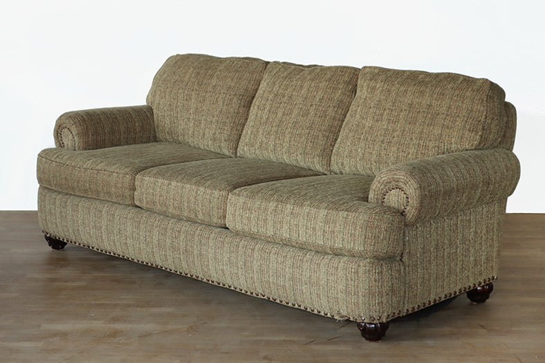Pale Olive Tweed Rolled-Arm Sofa