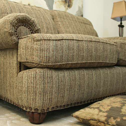 Pale Olive Tweed Rolled-Arm Loveseat