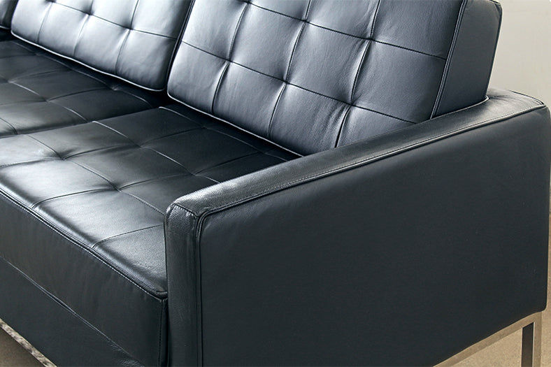 LS86 Black Leather Knoll Style Loveseat 