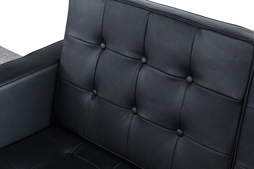 SF98 Black Leather Buton Tufted Knoll Style Sofa 