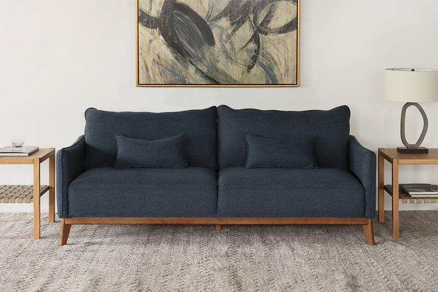 Modern Navy Sofa w/ Wooden Base