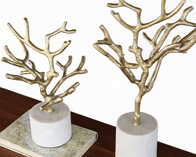SFIG152 Set of 2 Tree Figurines on Marble Base