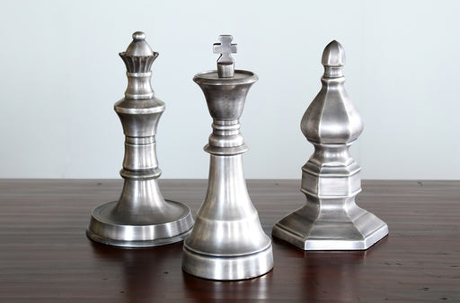SFIG25 Set of 3 Antique Silver Chess Finials