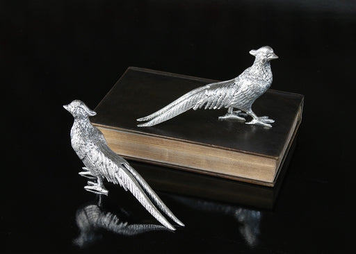 SFIG39 Pair of Nickel Plated Pheasants 
