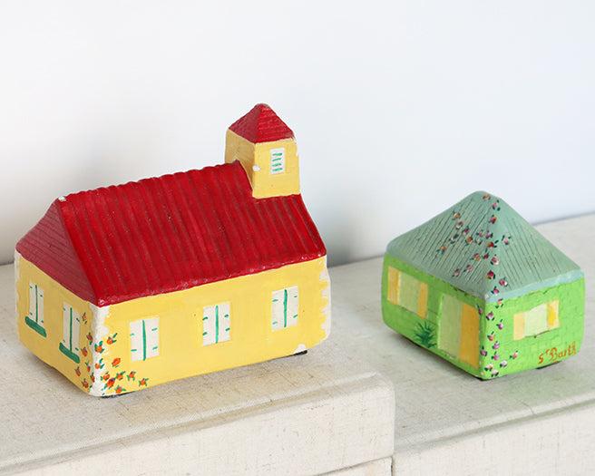 Pair of a Hand Painted Church & Home
