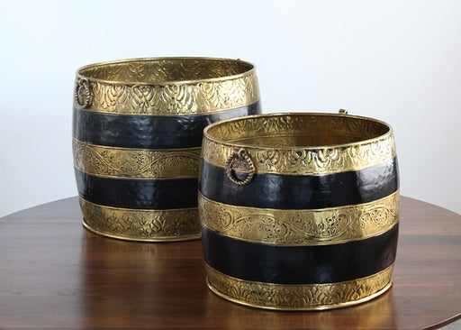 SURN12 - Set of 2 Antique Brass and Black Moroccan Planters 