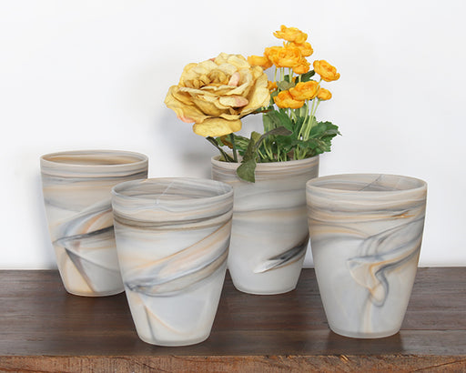 SVS108 - Set Of 4 Matte Alabaster Swirl Vases 
