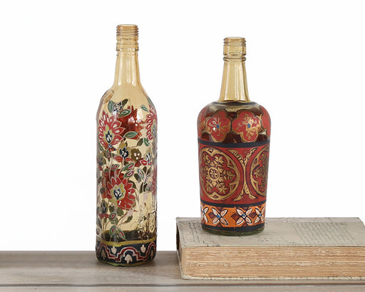 SVS119 - Set of 2 Reclaimed Hand-Painted Bottles