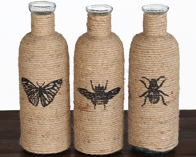 SVS121 Set of 3 Jute Decorative Bottles