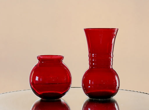 Set Of 2 Ruby Glass Vases 