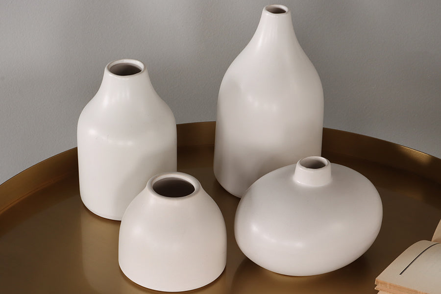 Set of 4 White Ceramic Vases