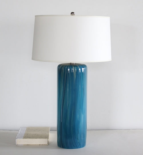 TL214 - Aquamarine Wavy Stripe Glass Lamp