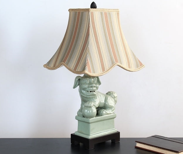 Pair of Celedon Foo Dog Table Lamps 