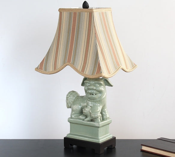 Pair of Celedon Foo Dog Table Lamps 