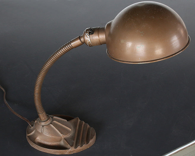 Vintage Copper Gooseneck Lamp With Cast Iron Base