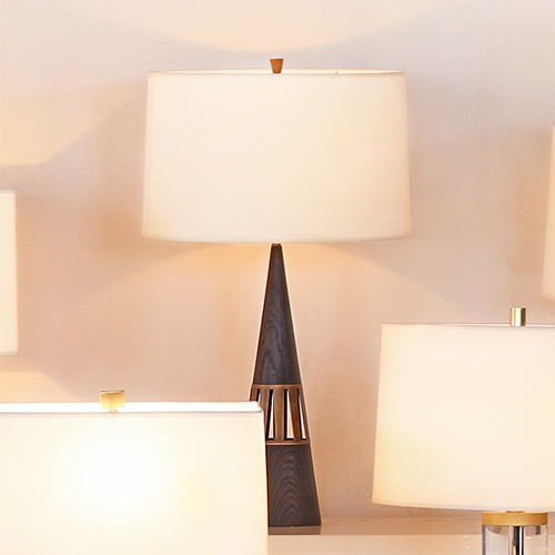 Dark Walnut And Brass Conical Table Lamp