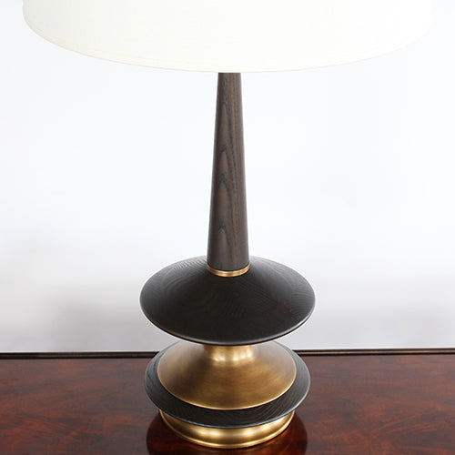 Dark Walnut And Brass Mid Century Style Table Lamp