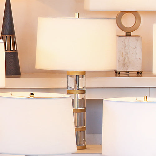Crystal And Brass Column Table Lamp