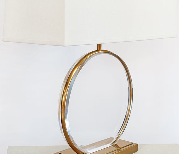 Brass Framed Lucite Disc Table Lamp