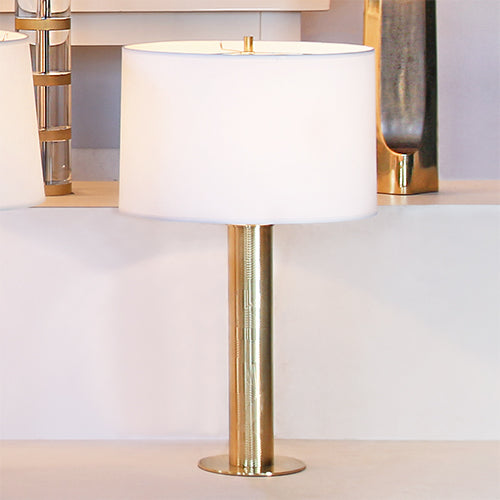 Brass Column Table Lamp With Etched Pattern