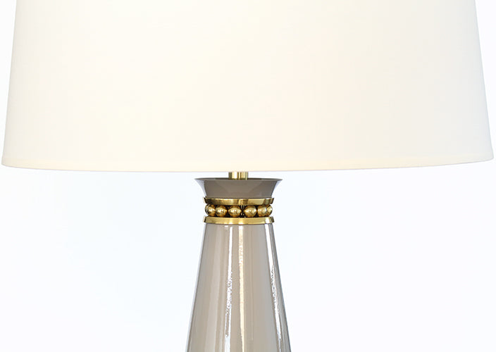 Taupe Grey With Brass Pearl Accents Table Lamp